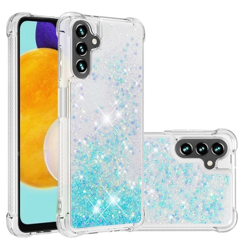 Quicksand Flowing Moving Glitter Flexible TPU Shockproof Cute Phone Case for Samsung Galaxy A13 5G / A04s 4G (164.7mm) - Blue Pentagram