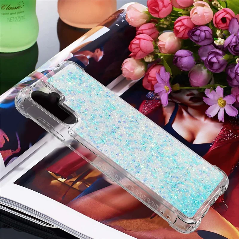 Quicksand Flowing Moving Glitter Flexible TPU Shockproof Cute Phone Case for Samsung Galaxy A13 5G / A04s 4G (164.7mm) - Blue Pentagram