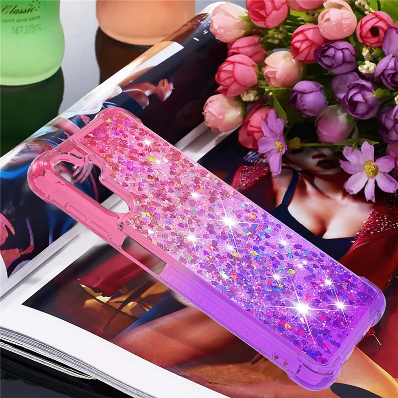 Glitter Quicksand Effect Gradient Color Soft TPU Clear Cute Phone Case for Samsung Galaxy A13 5G / A04s 4G (164.7mm) - Pink / Purple