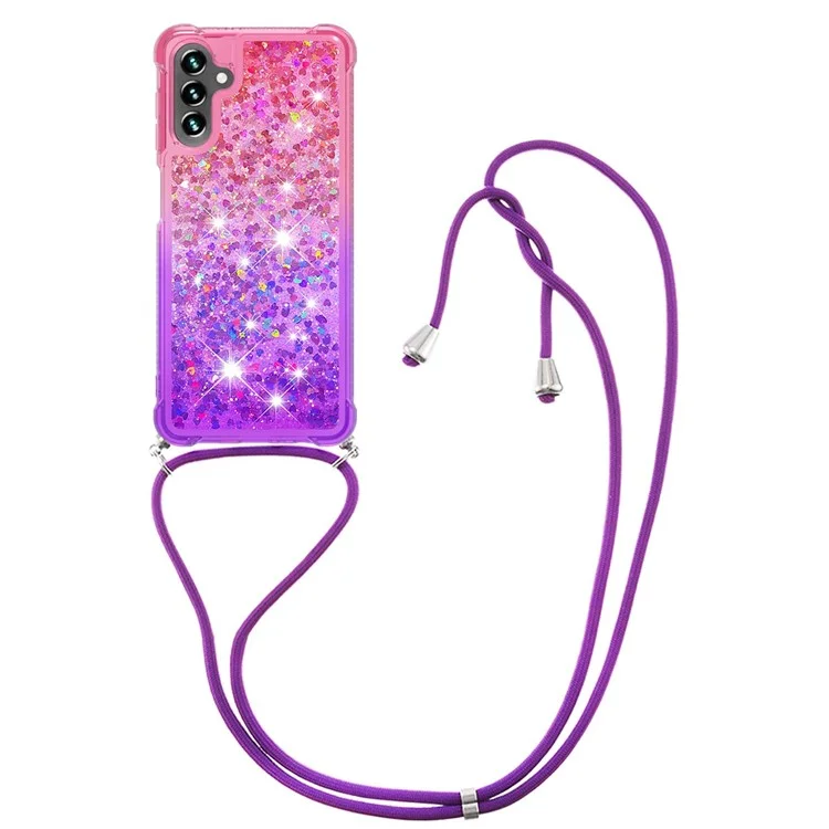 Para Samsung Galaxy A13 5G / A04s 4G (164.7 x 76.7 x 9.1 mm) / A04s 4G (164.7 x 76.7 x 9.1 mm) Gradient Flowing Liquid Quicksand Flowing Waterfall TPU Phone Case with Lanyard - Pink / Purple