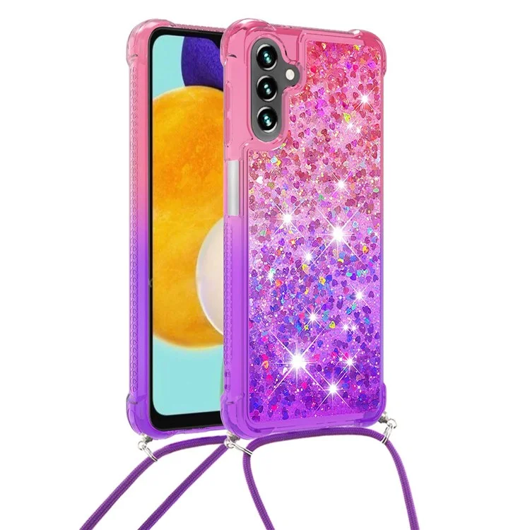 Para Samsung Galaxy A13 5G / A04s 4G (164.7 x 76.7 x 9.1 mm) / A04s 4G (164.7 x 76.7 x 9.1 mm) Gradient Flowing Liquid Quicksand Flowing Waterfall TPU Phone Case with Lanyard - Pink / Purple