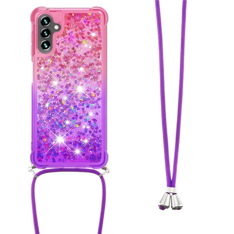 Para Samsung Galaxy A13 5G / A04s 4G (164.7 x 76.7 x 9.1 mm) / A04s 4G (164.7 x 76.7 x 9.1 mm) Gradient Flowing Liquid Quicksand Flowing Waterfall TPU Phone Case with Lanyard - Pink / Purple