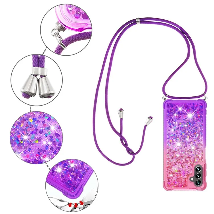 Para Samsung Galaxy A13 5G / A04s 4G (164.7 x 76.7 x 9.1 mm) / A04s 4G (164.7 x 76.7 x 9.1 mm) Gradient Flowing Liquid Quicksand Flowing Waterfall TPU Phone Case with Lanyard - Pink / Purple