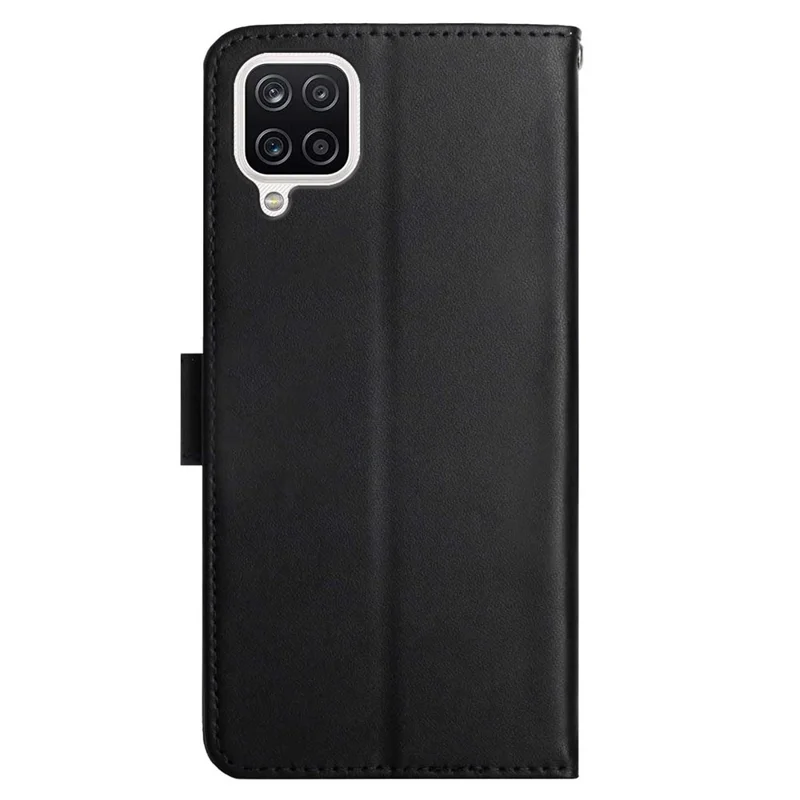 Nappa Texture Anti-fingerprint Shockproof Genuine Leather Wallet Stand Protective Phone Case for Samsung Galaxy A12/M12 - Black