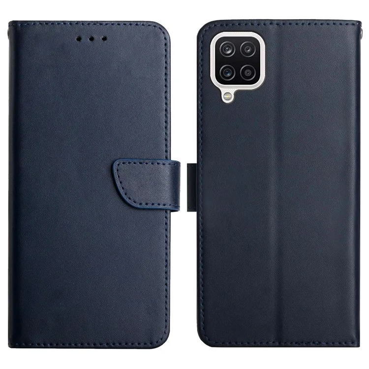 Funda protectora de cuero genuino con textura Nappa, antihuella dactilar y resistente a los golpes para Samsung Galaxy A12/M12 - Azul