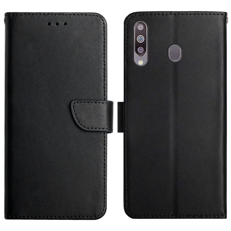 Nappa Texture Shockproof Shell Genuine Leather Wallet Stand Folio Flip Protective Case for Samsung Galaxy A20s - Black