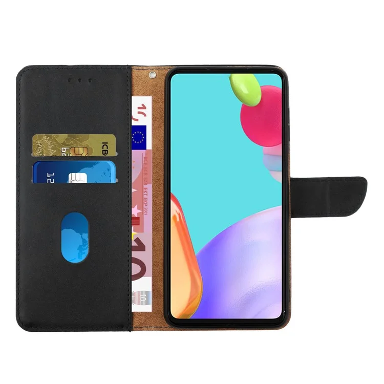 Magnetic Clasp Closure Nappa Texture Genuine Leather Phone Wallet Case Cover with Foldable Stand for Samsung Galaxy A20e - Black