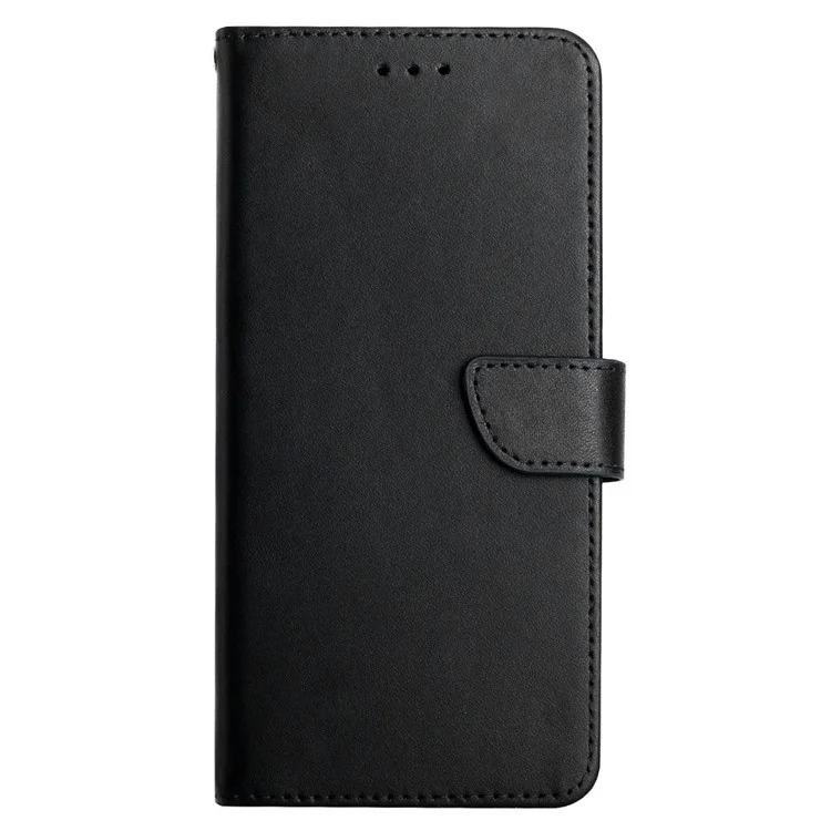 Magnetic Clasp Closure Nappa Texture Genuine Leather Phone Wallet Case Cover with Foldable Stand for Samsung Galaxy A20e - Black