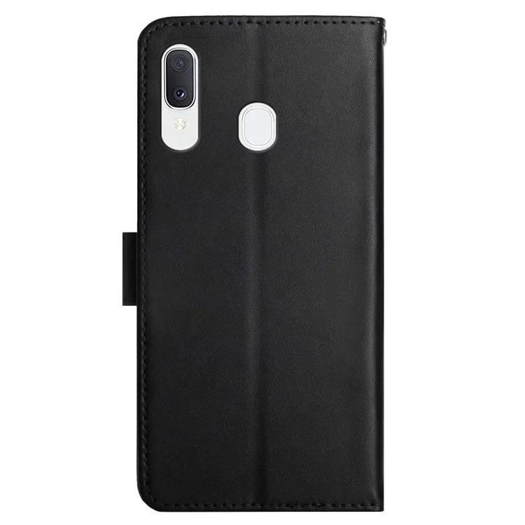 Magnetic Clasp Closure Nappa Texture Genuine Leather Phone Wallet Case Cover with Foldable Stand for Samsung Galaxy A20e - Black