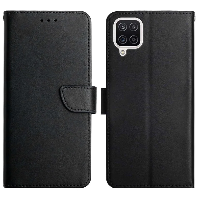 Nappa Texture Stand Wallet Genuine Leather Shockproof Phone Case Flip Cover for Samsung Galaxy A42 5G - Black
