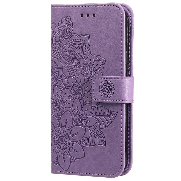 Imprinted Flower Pattern TPU+PU Leather Stand Wallet Cover Case with Lanyard for Samsung Galaxy A13 5G / A04s 4G (164.7 x 76.7 x 9.1 mm) - Purple