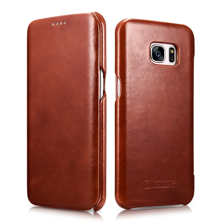 ICARER Vintage Genuine Leather Phone Shell for Samsung Galaxy S7 edge G935 - Brown