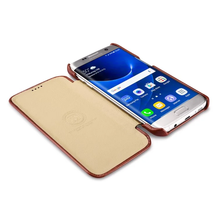 ICARER Vintage Genuine Leather Phone Shell for Samsung Galaxy S7 edge G935 - Brown