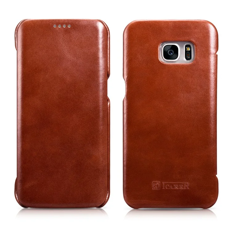 ICARER Vintage Genuine Leather Phone Shell for Samsung Galaxy S7 edge G935 - Brown