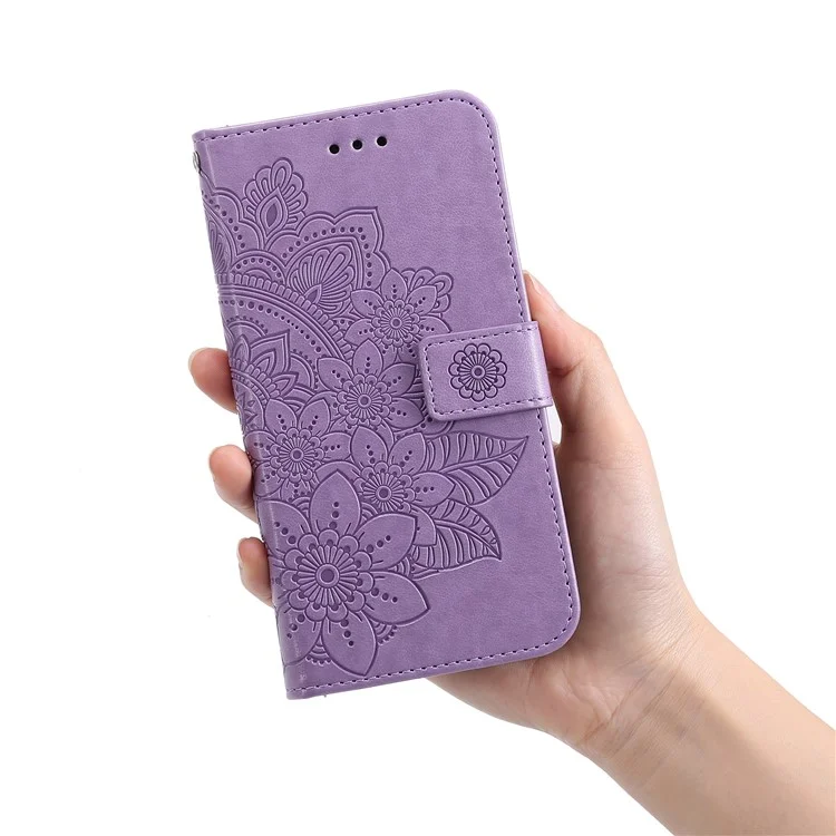 Flip Case Imprinted Flower Pattern TPU+PU Leather Stand Wallet Cover with Lanyard for Samsung Galaxy A03s (164.2 x 75.9 x 9.1mm) - Purple
