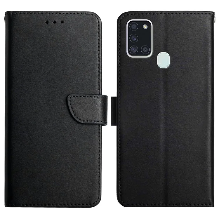Coque Texture Nappa à Fermoir Magnétique Robuste pour Portefeuille en Véritable Cuir Étui Téléphone avec Support pour Samsung Galaxy A21s - Noir