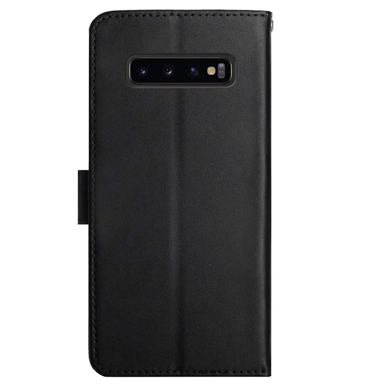 Nappa Texture Magnetic Closure Flip Cover Genuine Leather Multifunction Wallet Stand Protective Phone Case for Samsung Galaxy S10 Plus - Black