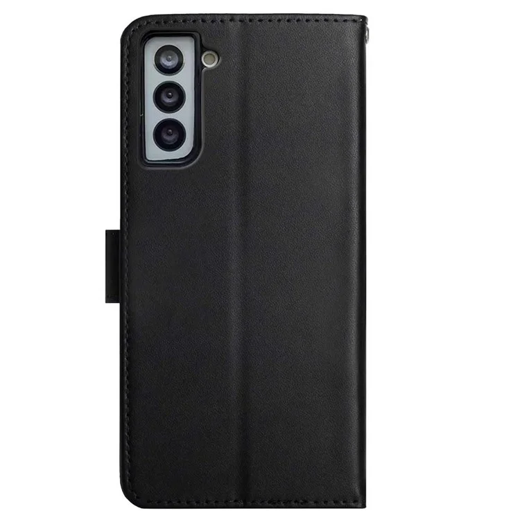 Funda abatible de protección completa de piel genuina Nappa con textura multifuncional Wallet Stand Phone Case para Samsung Galaxy S21 4G/5G - Negro