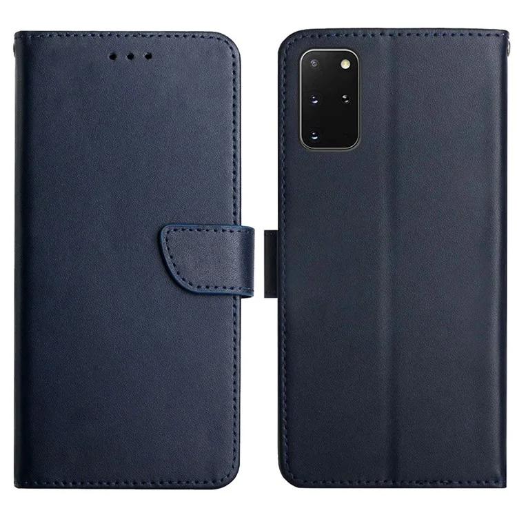 Étui Portefeuille en Cuir Véritable Texturé Nappa avec Fermeture Magnétique pour Samsung Galaxy S20 Plus 4G/5G - Bleu
