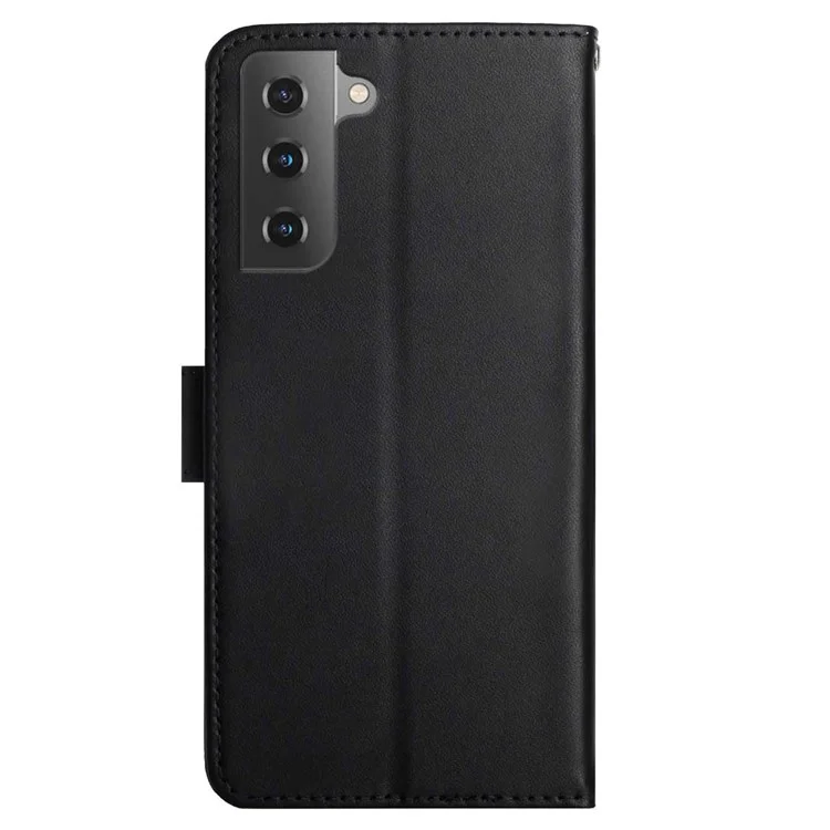 Custodia Wallet Genuino in Pelle Nappa Tinta Unita Antiurto per Samsung Galaxy S22+ 5G - Nero