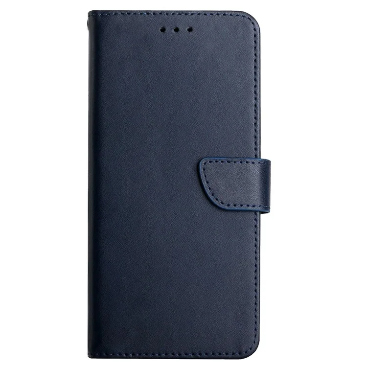 Solid Color Nappa Texture Protective Case Magnetic Closure Wallet Folio Flip Genuine Leather Phone Cover with Stand for Samsung Galaxy S21 Ultra 5G - Blue