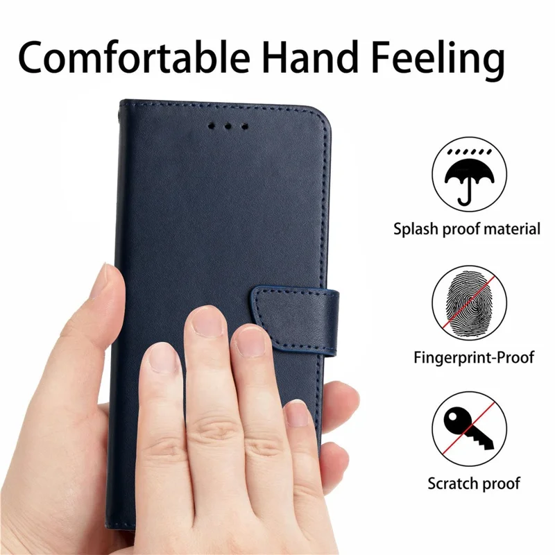Nappa Texture Genuine Leather Shell Case Solid Color Stand Wallet Phone Cover for Samsung Galaxy S22 Ultra 5G - Blue