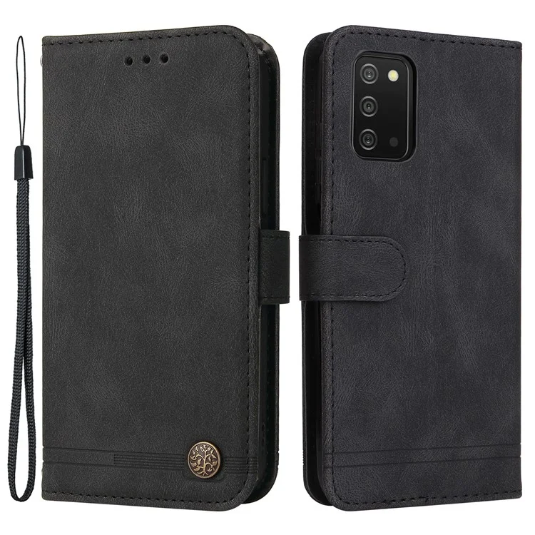 For Samsung Galaxy A03s (164.2mm) Leather Wallet Cases Skin Touch Phone Cover Stand with Strap - Black