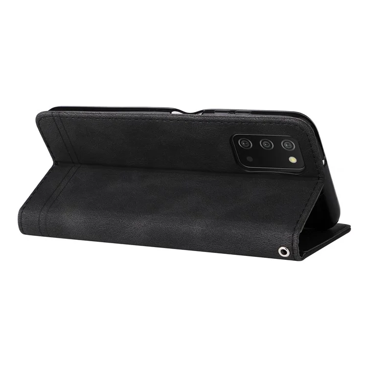 For Samsung Galaxy A03s (164.2mm) Leather Wallet Cases Skin Touch Phone Cover Stand with Strap - Black