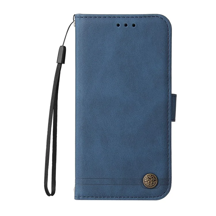 Elegante Estuche A Prueba De Golpes Flip Estanque Del árbol Del árbol Del árbol De Metal De La Decoración Del Soporte De La Cartera De La Cartera De La PU De Cuero + Tapa De TPU Para Samsung Galaxy A13 5G - Azul