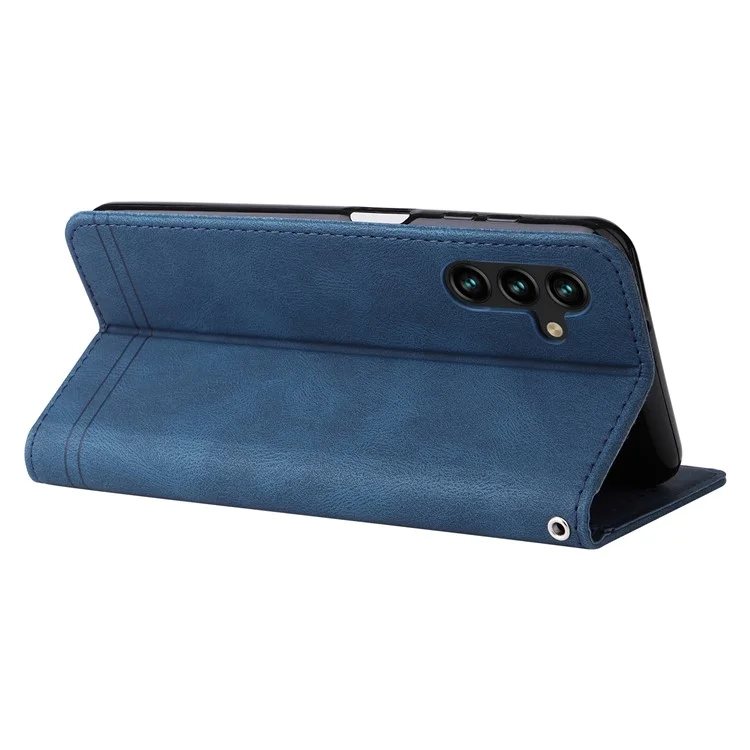 Elegante Estuche A Prueba De Golpes Flip Estanque Del árbol Del árbol Del árbol De Metal De La Decoración Del Soporte De La Cartera De La Cartera De La PU De Cuero + Tapa De TPU Para Samsung Galaxy A13 5G - Azul