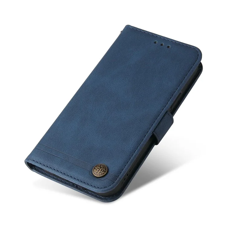 Stylish Shockproof Phone Flip Case Tree Pattern Metal Button Decor Stand Wallet PU Leather+TPU Cover for Samsung Galaxy A13 5G / A04s 4G (164.7 x 76.7 x 9.1 mm) - Blue