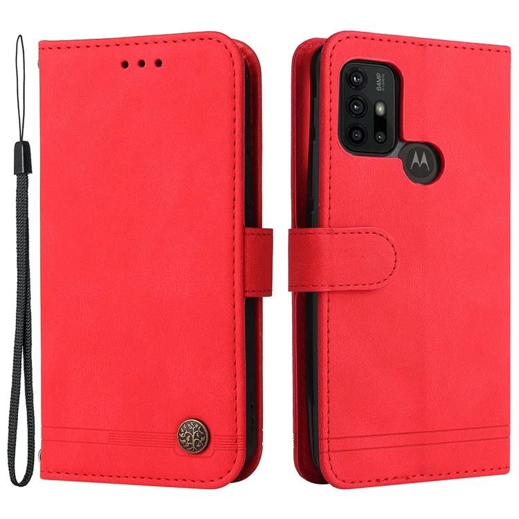 Tree Rétro Tree Métal Bouton De Décor Téléphone Flip Porte-cas PU En Cuir PU + TPU Housse Pour Motorola Moto G10 / G20 / G30 / G10 - Rouge