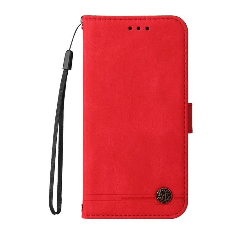 Tree Rétro Tree Métal Bouton De Décor Téléphone Flip Porte-cas PU En Cuir PU + TPU Housse Pour Motorola Moto G10 / G20 / G30 / G10 - Rouge