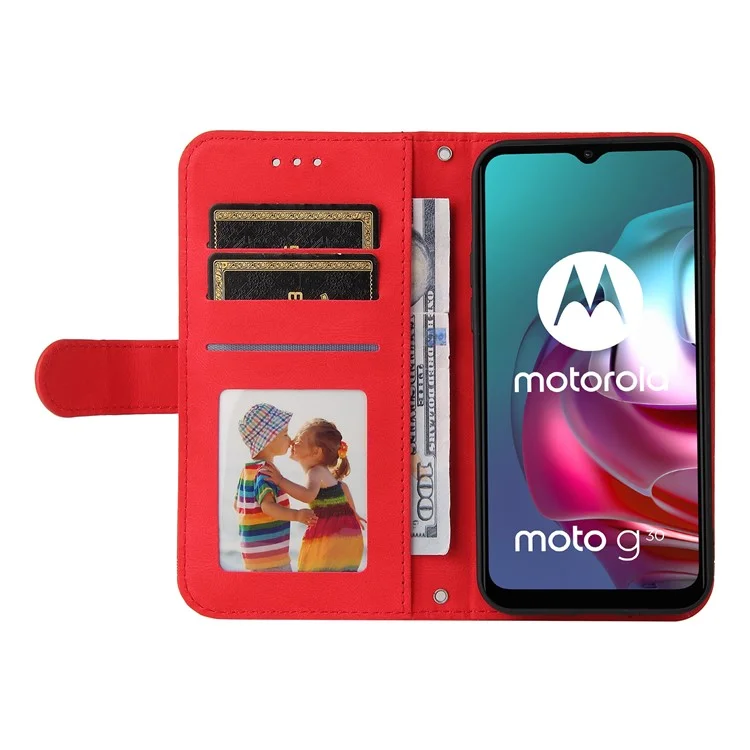 Tree Rétro Tree Métal Bouton De Décor Téléphone Flip Porte-cas PU En Cuir PU + TPU Housse Pour Motorola Moto G10 / G20 / G30 / G10 - Rouge