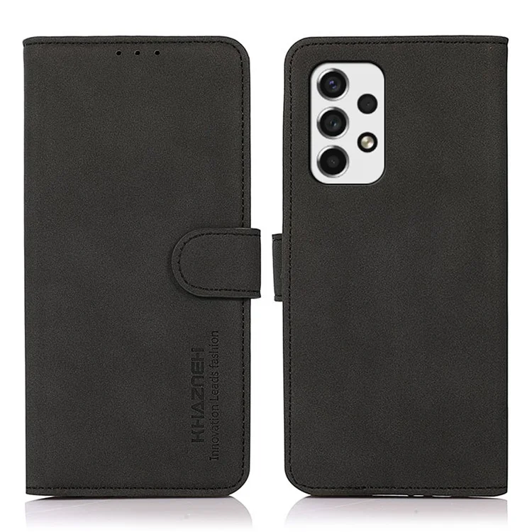 KHAZNEH Dual-sided Magnetic Clasp Textured PU Leather Phone Case Shell with Stand Wallet for Samsung Galaxy A53 5G - Nero