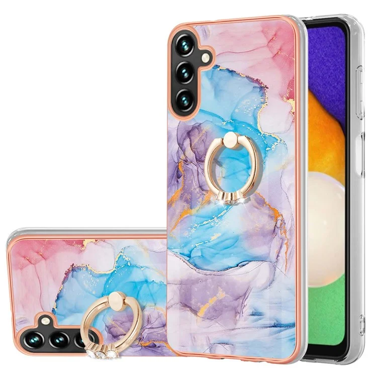 For Samsung Galaxy A13 5G / A04s 4G (164.7 x 76.7 x 9.1 mm) IMD Design Marble Pattern Phone Case Scratch-resistant Swivel Ring Kickstand Durable Soft TPU Phone Shell - Milky Way Marble Blue