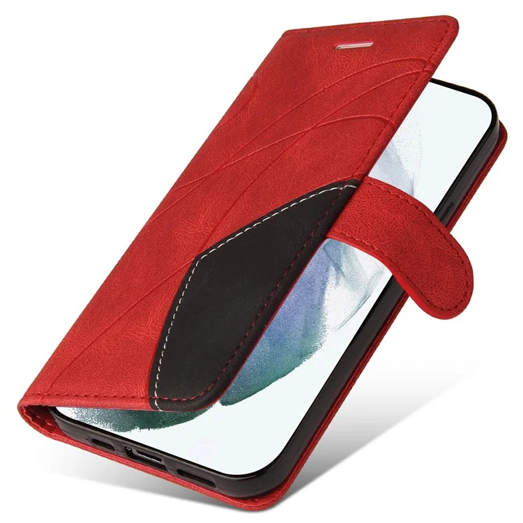 KT Leather Series-1 Custodia per telefono ben protetta Doppio colore Splicing Cinghia pratica Custodia in pelle PU con supporto per Samsung Galaxy S22 Ultra 5G - Rosso
