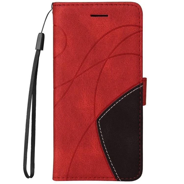 KT Leather Series-1 Custodia per telefono ben protetta Doppio colore Splicing Cinghia pratica Custodia in pelle PU con supporto per Samsung Galaxy S22 Ultra 5G - Rosso