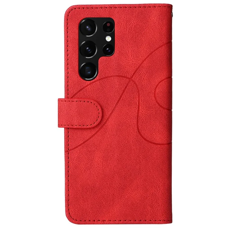 KT Leather Series-1 Custodia per telefono ben protetta Doppio colore Splicing Cinghia pratica Custodia in pelle PU con supporto per Samsung Galaxy S22 Ultra 5G - Rosso