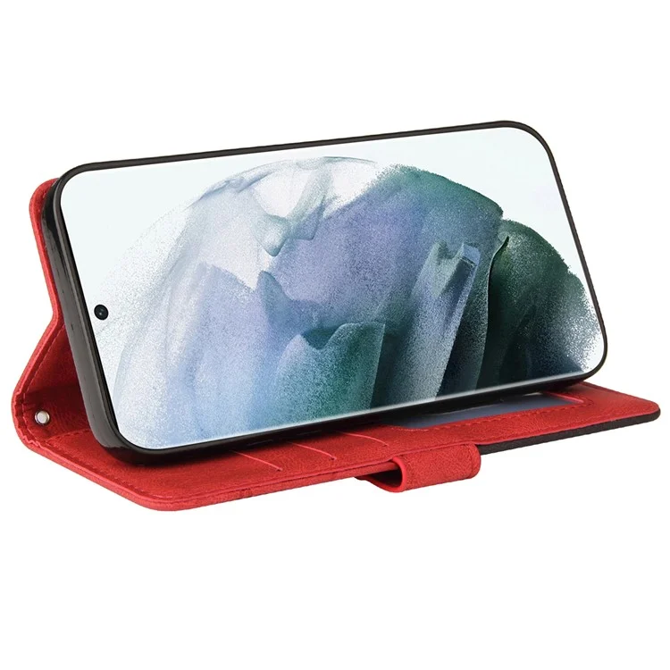 KT Leather Series-1 Custodia per telefono ben protetta Doppio colore Splicing Cinghia pratica Custodia in pelle PU con supporto per Samsung Galaxy S22 Ultra 5G - Rosso