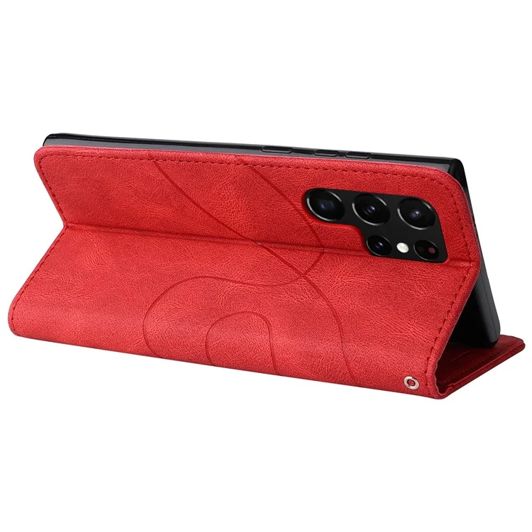 KT Leather Series-1 Custodia per telefono ben protetta Doppio colore Splicing Cinghia pratica Custodia in pelle PU con supporto per Samsung Galaxy S22 Ultra 5G - Rosso