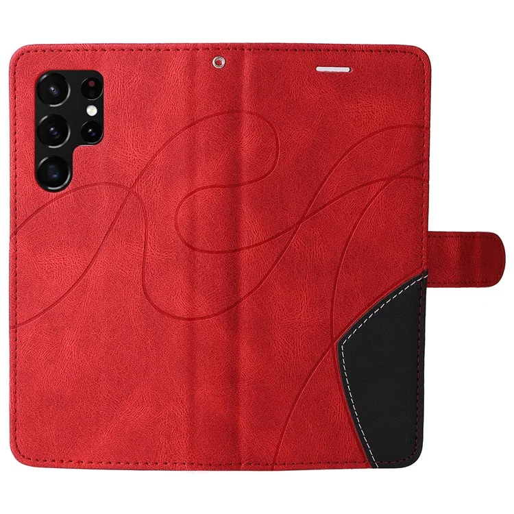 KT Leather Series-1 Custodia per telefono ben protetta Doppio colore Splicing Cinghia pratica Custodia in pelle PU con supporto per Samsung Galaxy S22 Ultra 5G - Rosso