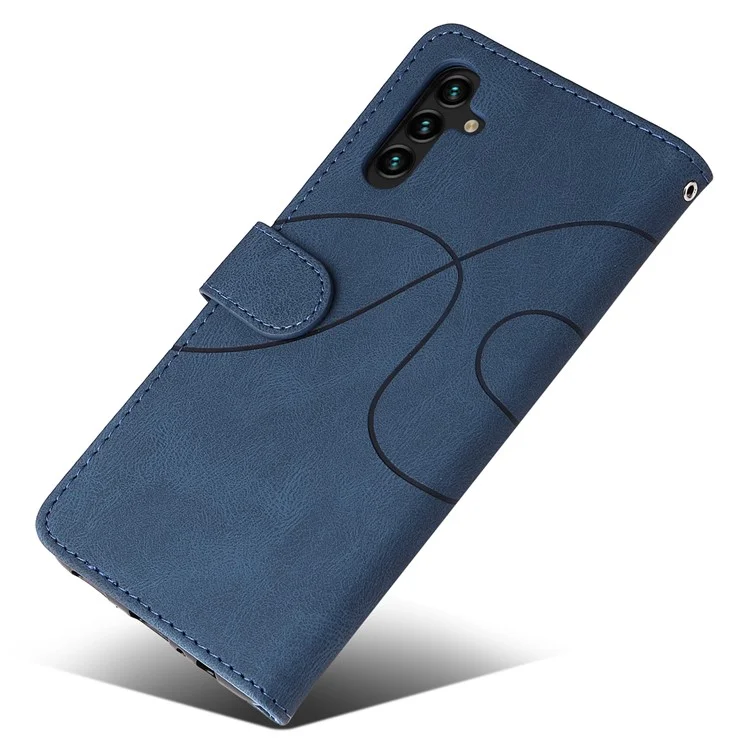 KT Leather Series-1 Dual-color Splicing PU Leather + TPU Stand Wallet Phone Case with Hand Strap for Samsung Galaxy A13 5G / A04s 4G (164.7 x 76.7 x 9.1 mm) - Azul
