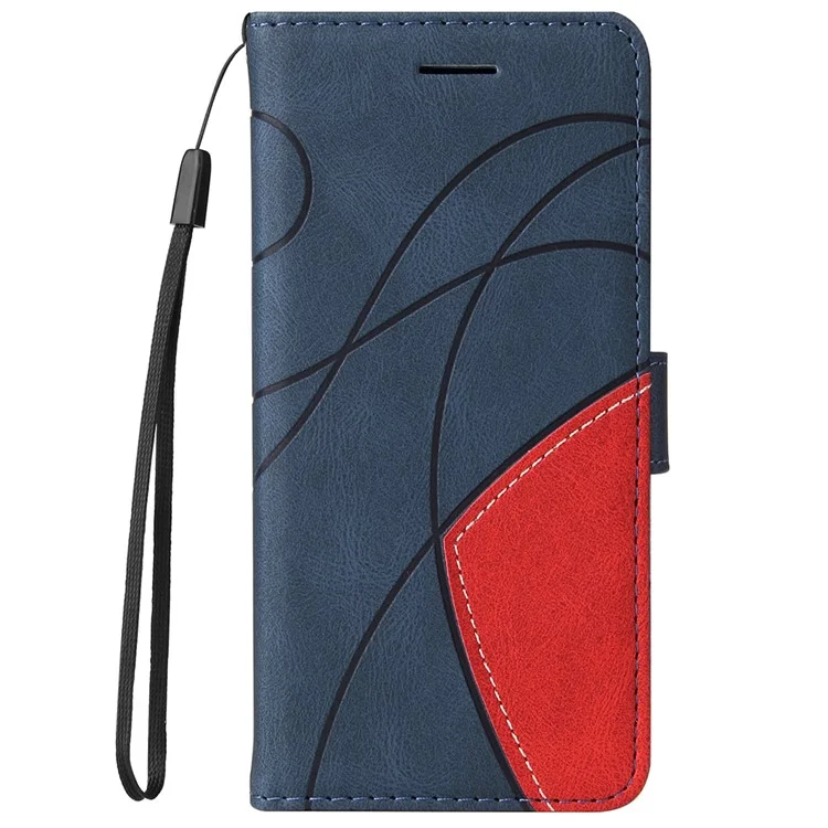 KT Leather Series-1 Dual-color Splicing PU Leather + TPU Stand Wallet Phone Case with Hand Strap for Samsung Galaxy A13 5G / A04s 4G (164.7 x 76.7 x 9.1 mm) - Azul
