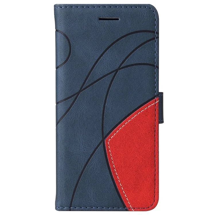 KT Leather Series-1 Dual-color Splicing PU Leather + TPU Stand Wallet Phone Case with Hand Strap for Samsung Galaxy A13 5G / A04s 4G (164.7 x 76.7 x 9.1 mm) - Azul
