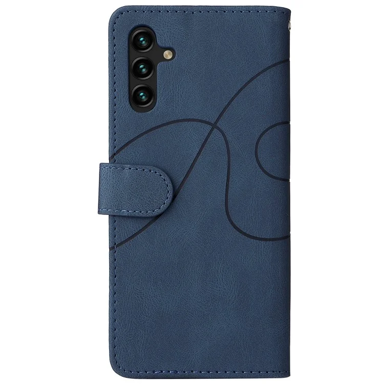 KT Leather Series-1 Dual-color Splicing PU Leather + TPU Stand Wallet Phone Case with Hand Strap for Samsung Galaxy A13 5G / A04s 4G (164.7 x 76.7 x 9.1 mm) - Azul