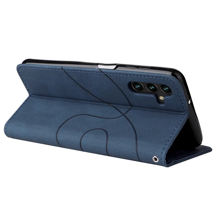 KT Leather Series-1 Dual-color Splicing PU Leather + TPU Stand Wallet Phone Case with Hand Strap for Samsung Galaxy A13 5G / A04s 4G (164.7 x 76.7 x 9.1 mm) - Azul