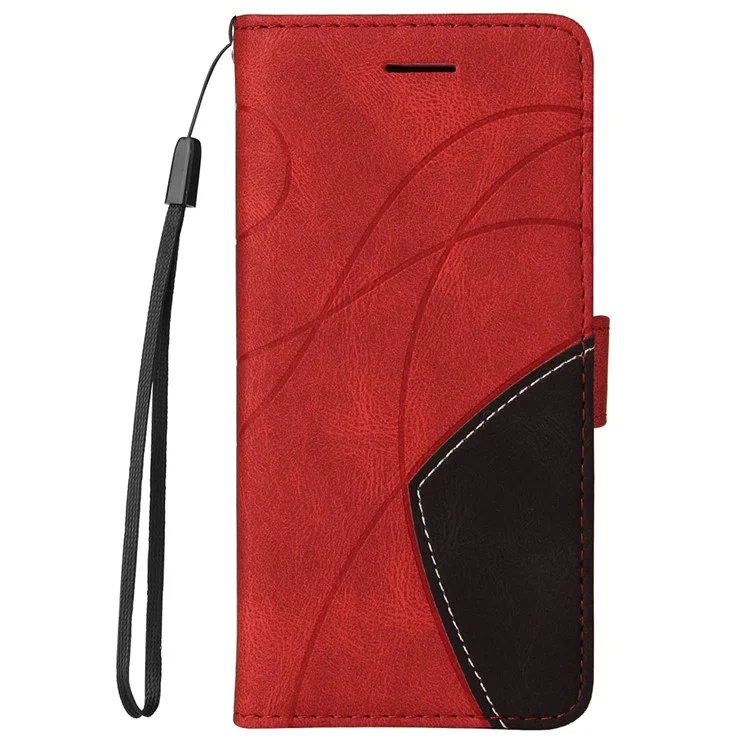 KT Leather Series-1 Dual-color Splicing PU Leather + TPU Stand Wallet Phone Case with Hand Strap for Samsung Galaxy A13 5G / A04s 4G (164.7 x 76.7 x 9.1 mm) - Rojo