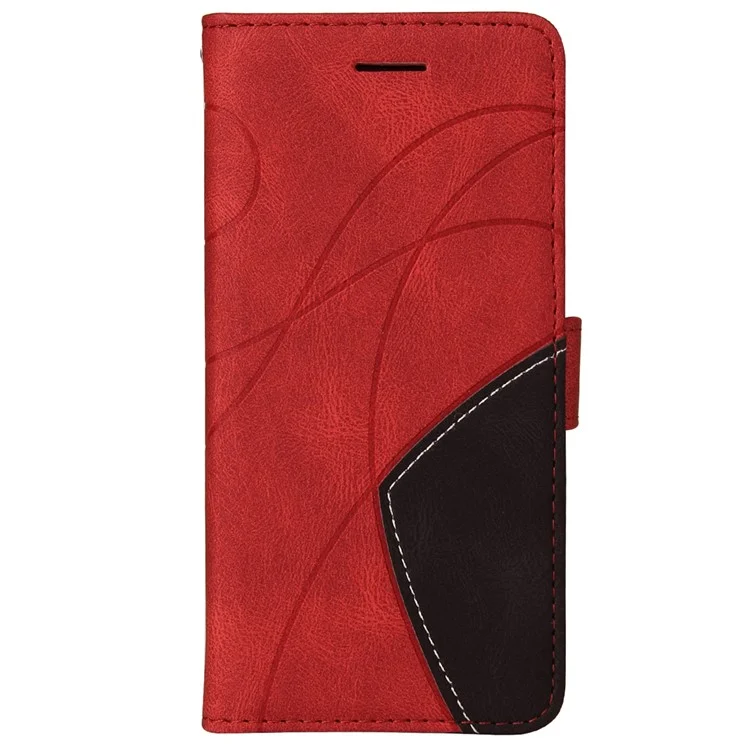 KT Leather Series-1 Dual-color Splicing PU Leather + TPU Stand Wallet Phone Case with Hand Strap for Samsung Galaxy A13 5G / A04s 4G (164.7 x 76.7 x 9.1 mm) - Rojo