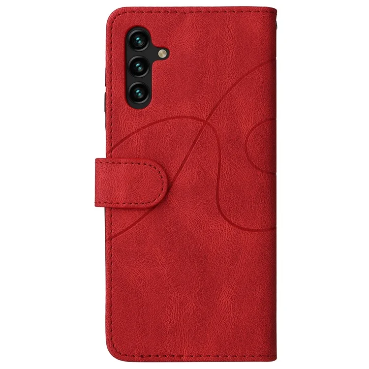 KT Leather Series-1 Dual-color Splicing PU Leather + TPU Stand Wallet Phone Case with Hand Strap for Samsung Galaxy A13 5G / A04s 4G (164.7 x 76.7 x 9.1 mm) - Rojo